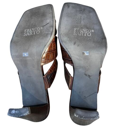 Franco Sarto Brown Croc Embossed Leather Sandals - Size 7 - Picture 6 of 6